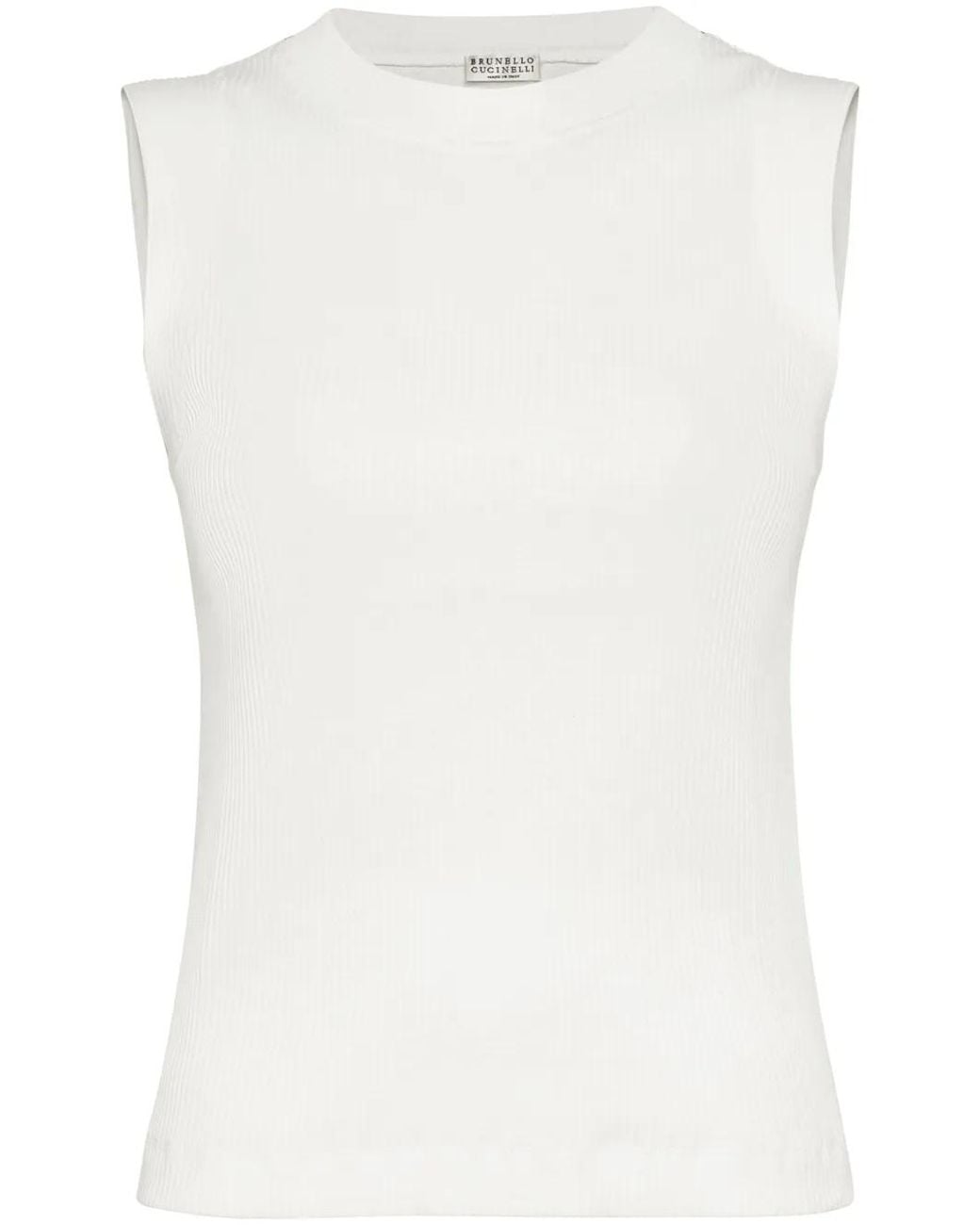 Brunello Cucinelli White Ribbed Cotton Tank Top