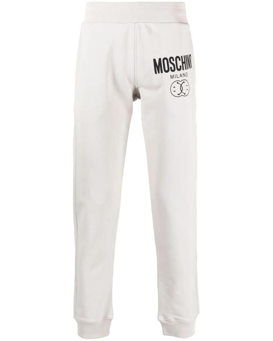 Moschino White Smiley-Print Logo Track Trousers for men