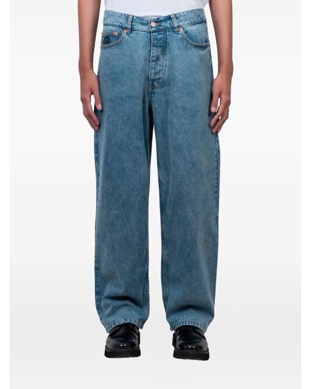 by Parra Blue Graphic-Patch Washed Jeans for men