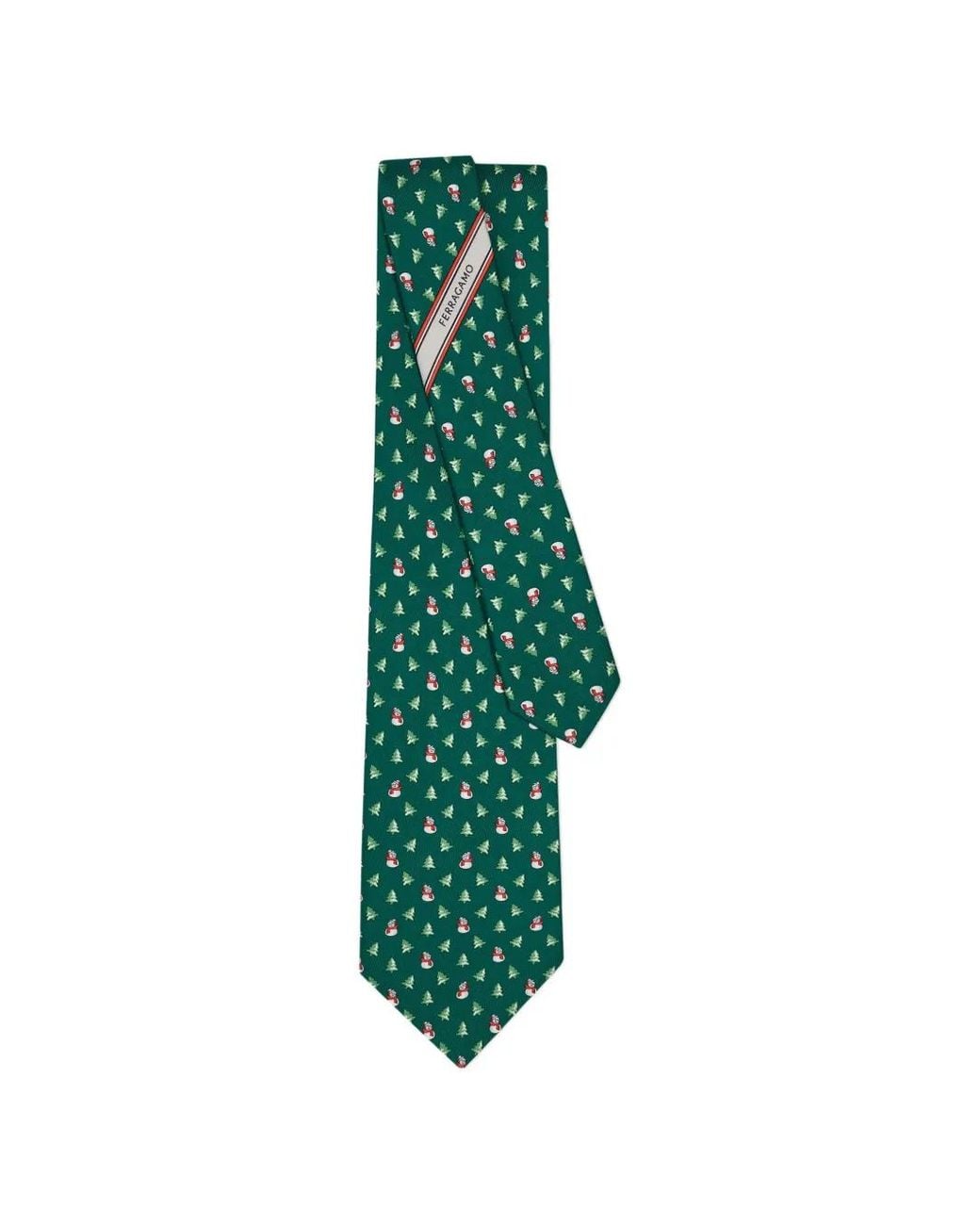 Ferragamo Green Christmas Print Silk Tie for men