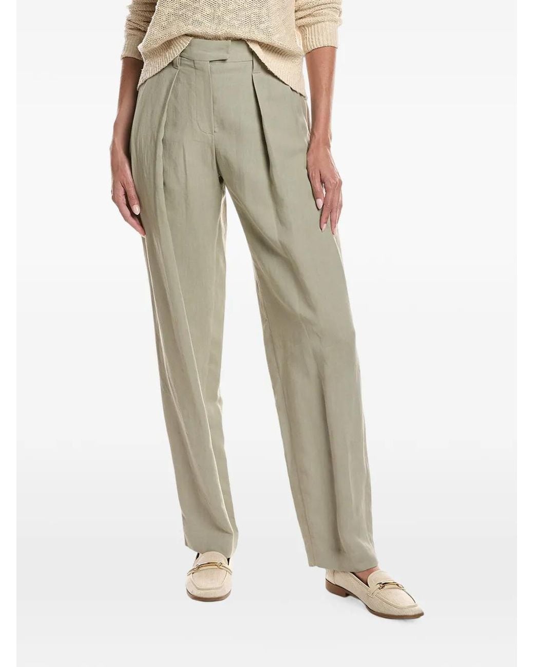 Brunello Cucinelli Natural Pleated Straight-Leg Trousers