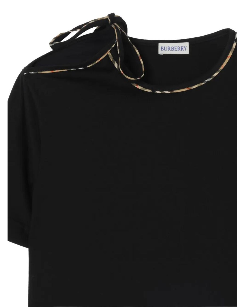 Burberry Black Check Bow Cotton T-Shirt