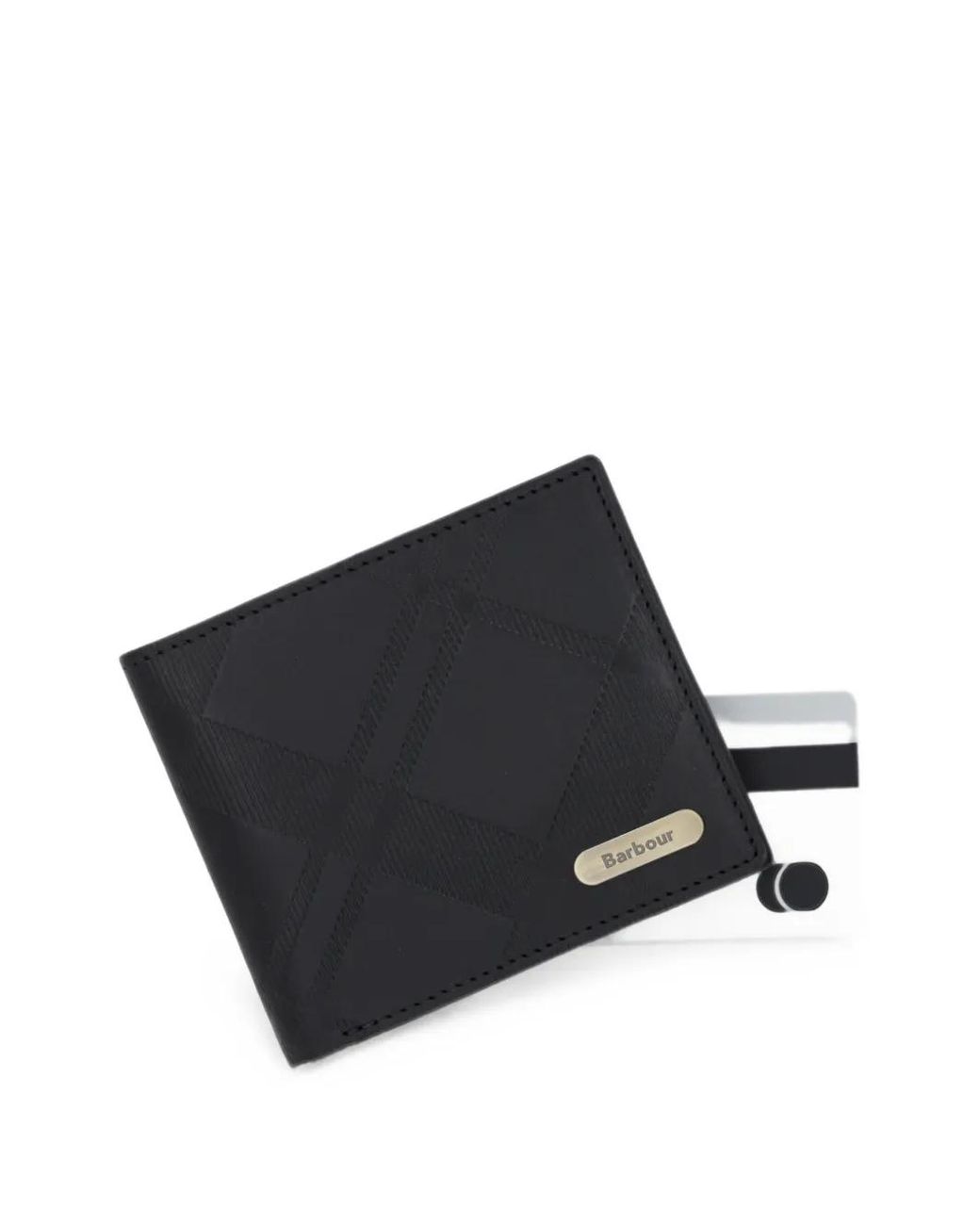 Barbour Black Brunton Tartan-Embossed Leather Wallet for men