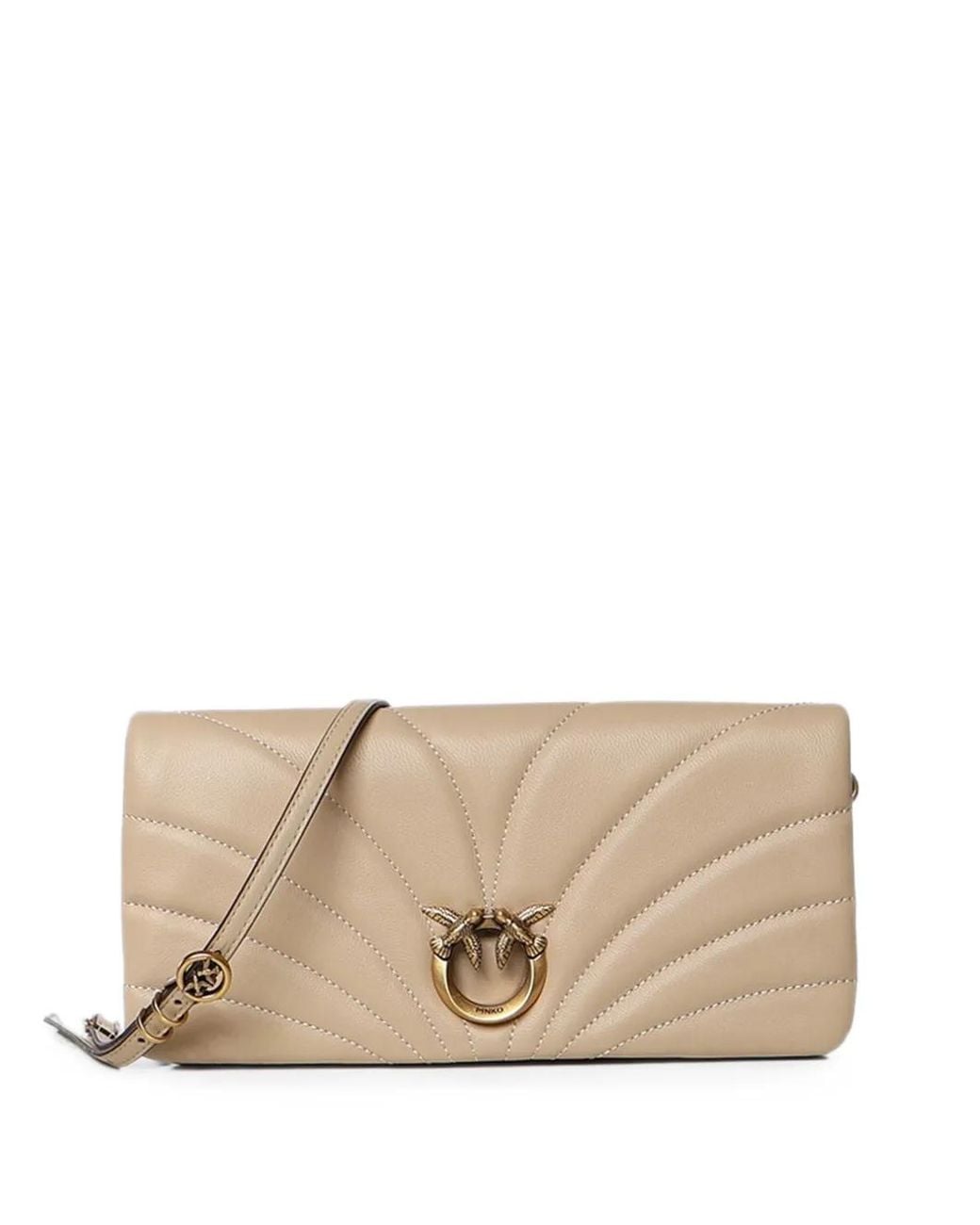 Pinko Natural Love Bag Click Horizontal Medium Crossbody Clutch Quilted Nappa Leather