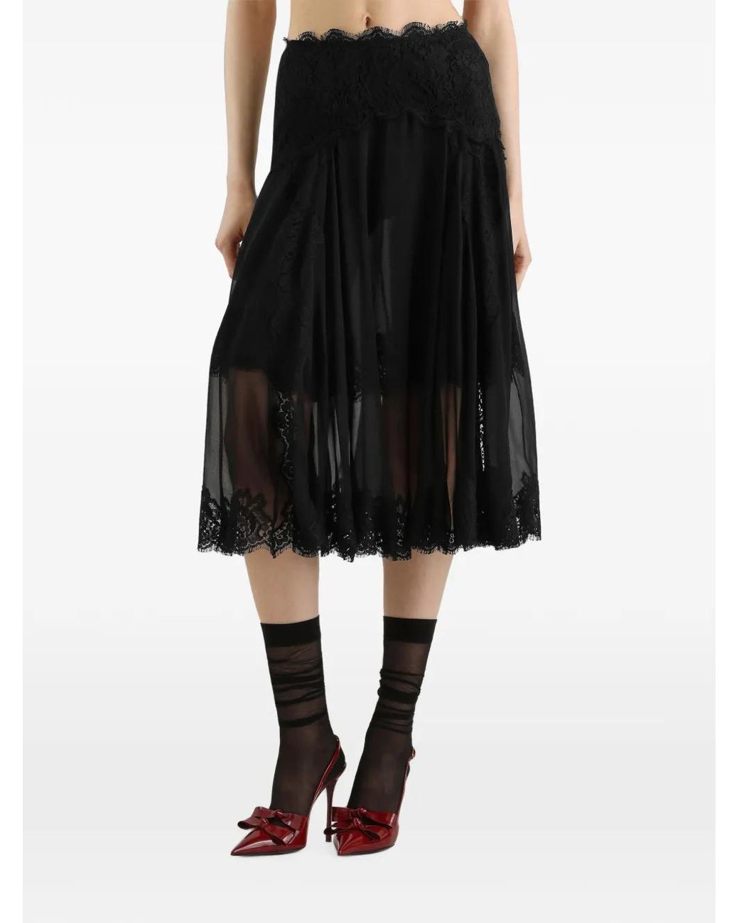 Dolce & Gabbana Black Silk Chiffon Midi Skirt