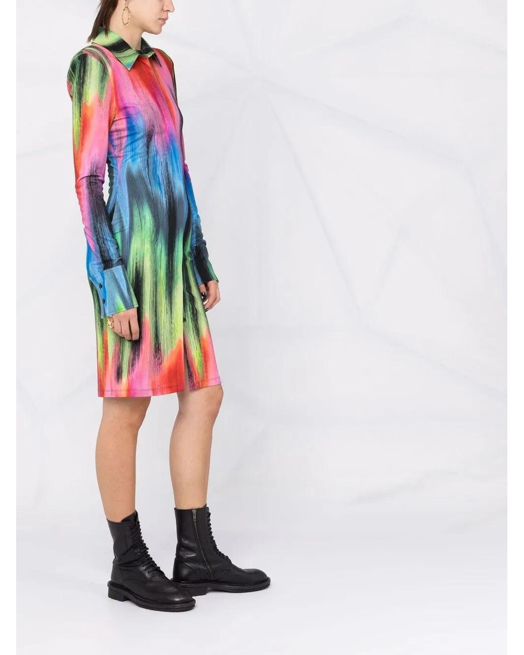 The Attico Green Graphic-Print Shirtdress