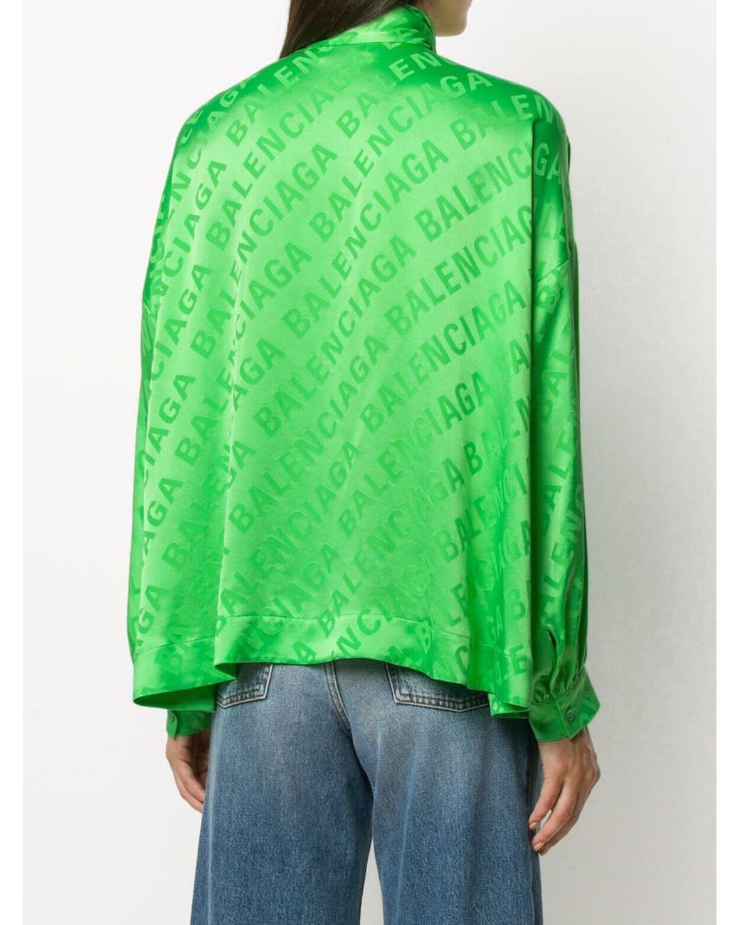 Balenciaga Logo-print Silk Blouse in Green | Lyst
