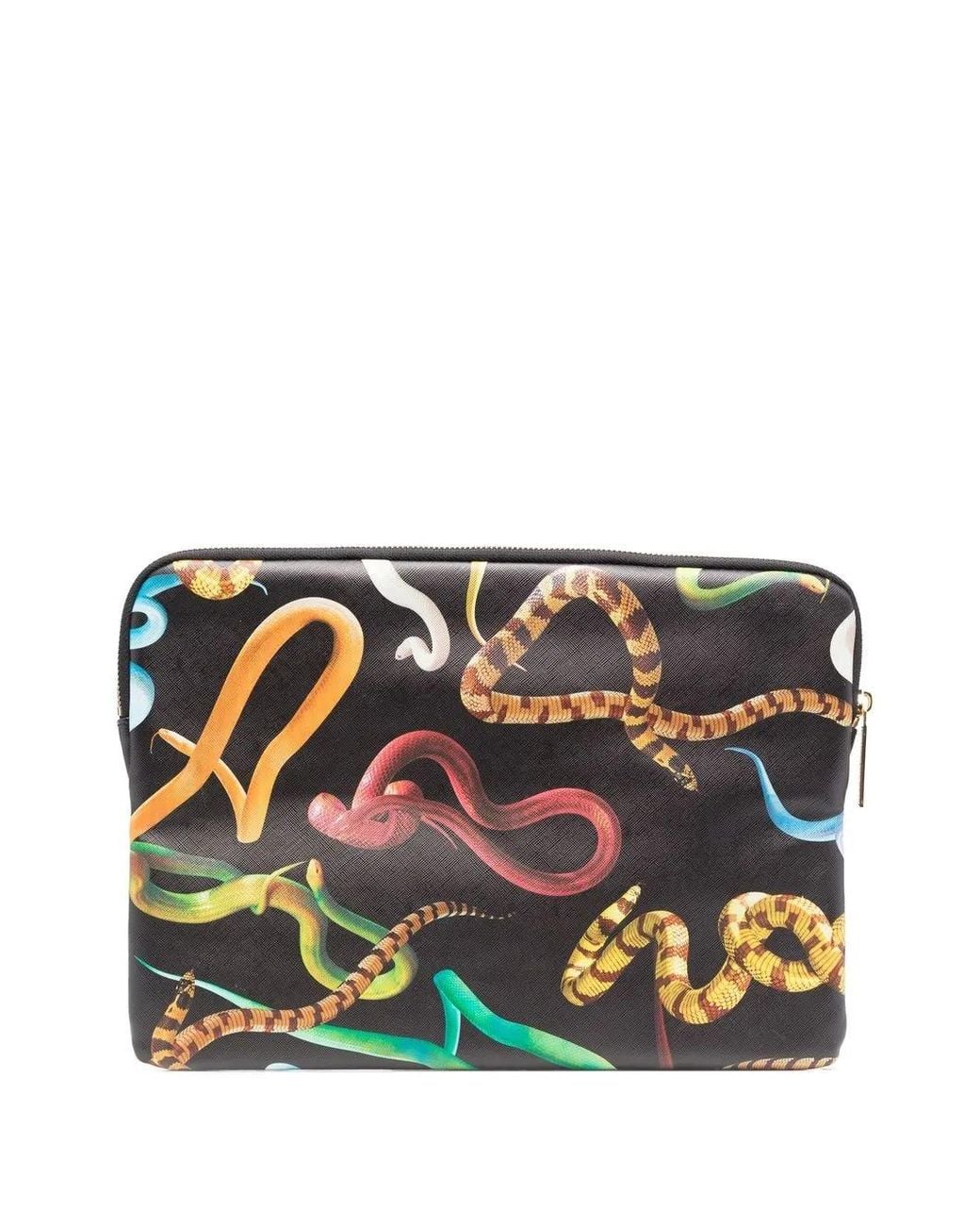 Seletti Gray Snake-Print Laptop Case