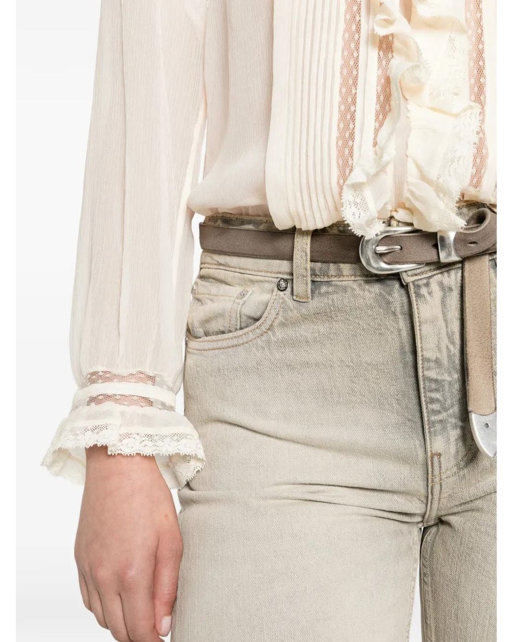 Doen White Magdeleine Ruffled Lace-Trim Top