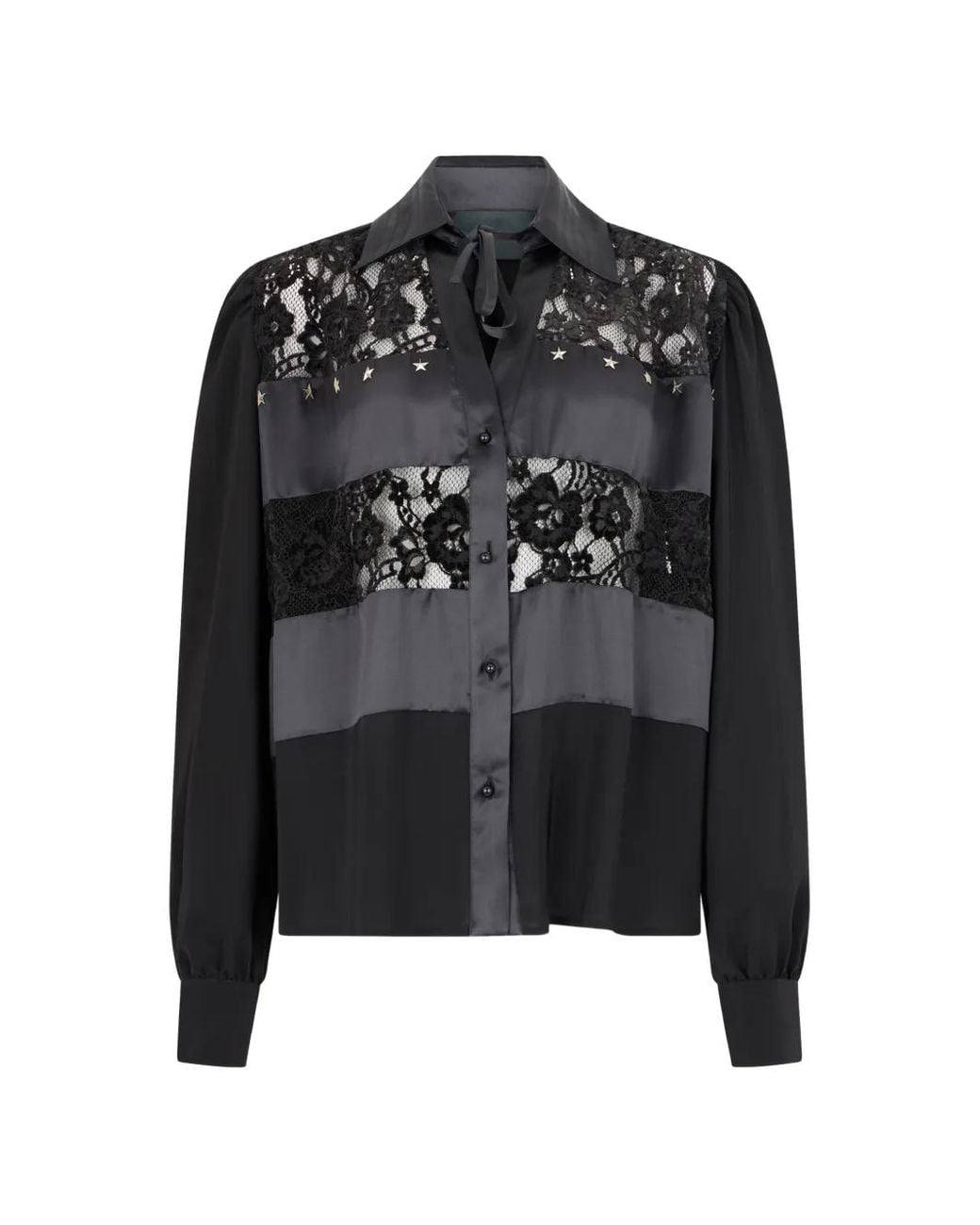 John Richmond Black Lace-Panelled Blouse