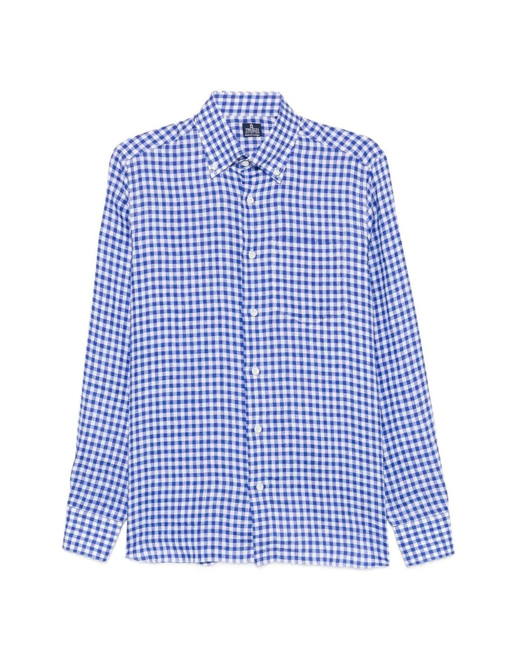 Truzzi Blue Gingham-Pattern Button-Down Shirt for men