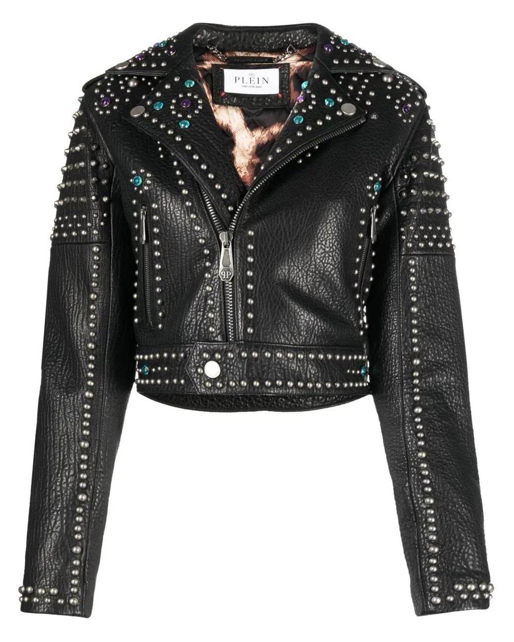 Philipp Plein Black Studded Leather Biker Jacket