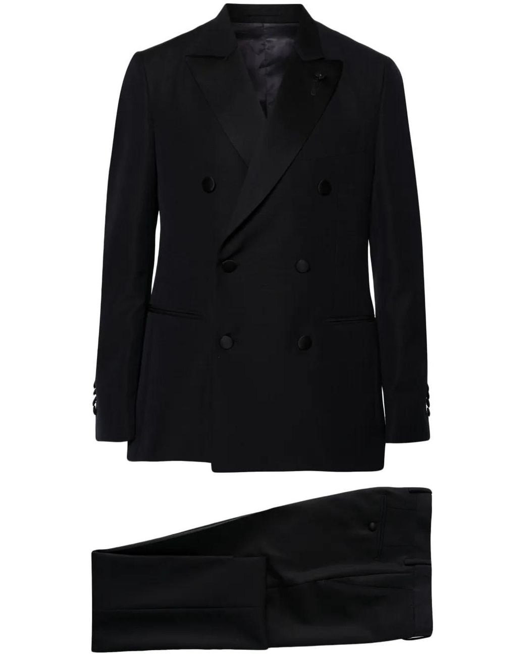 Lardini Black Double-Breasted Wool-Blend Suit for men
