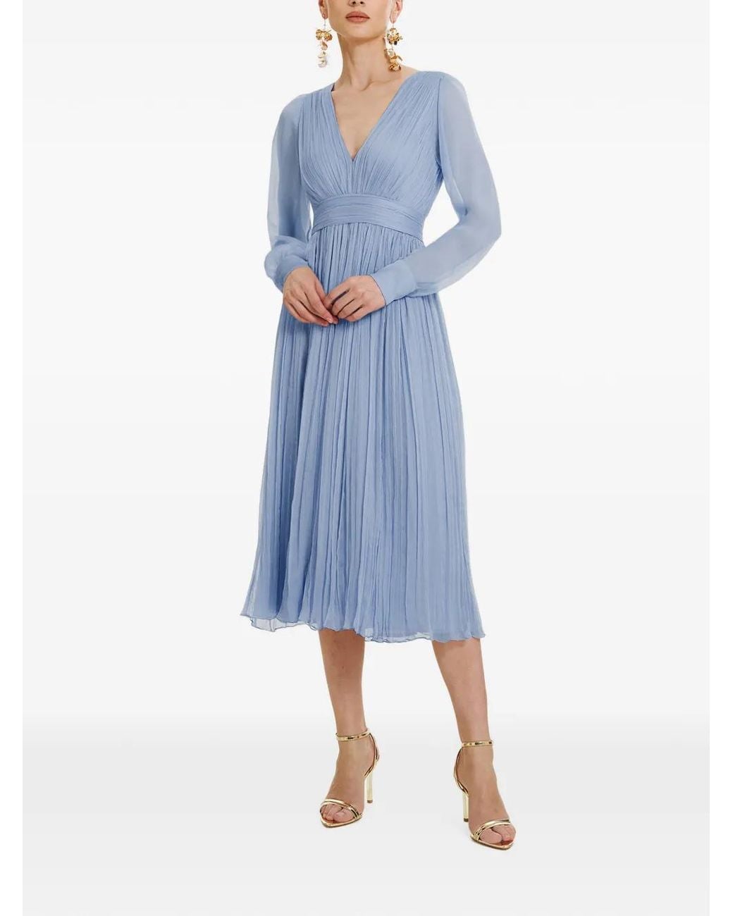 Framboise Blue Vasquez Pleated Silk Midi Dress