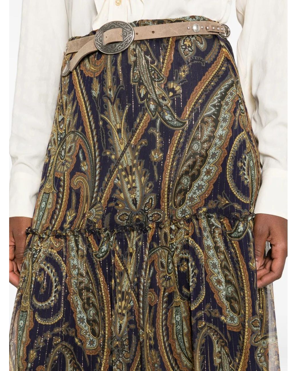 Etro Natural Paisley-Print Tiered Maxi Skirt