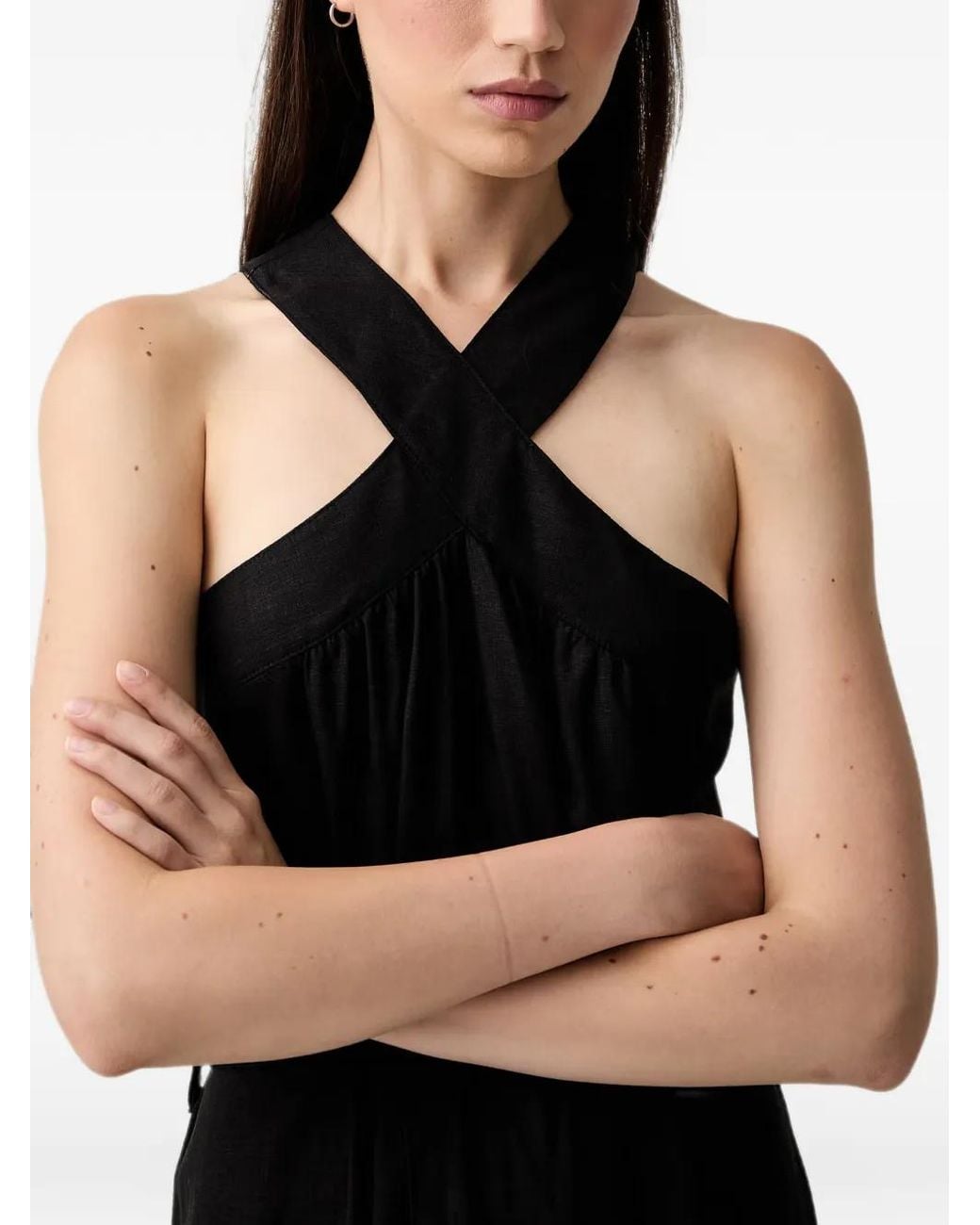ViCOLO Black Crossover-Strap Belted Midi Dress