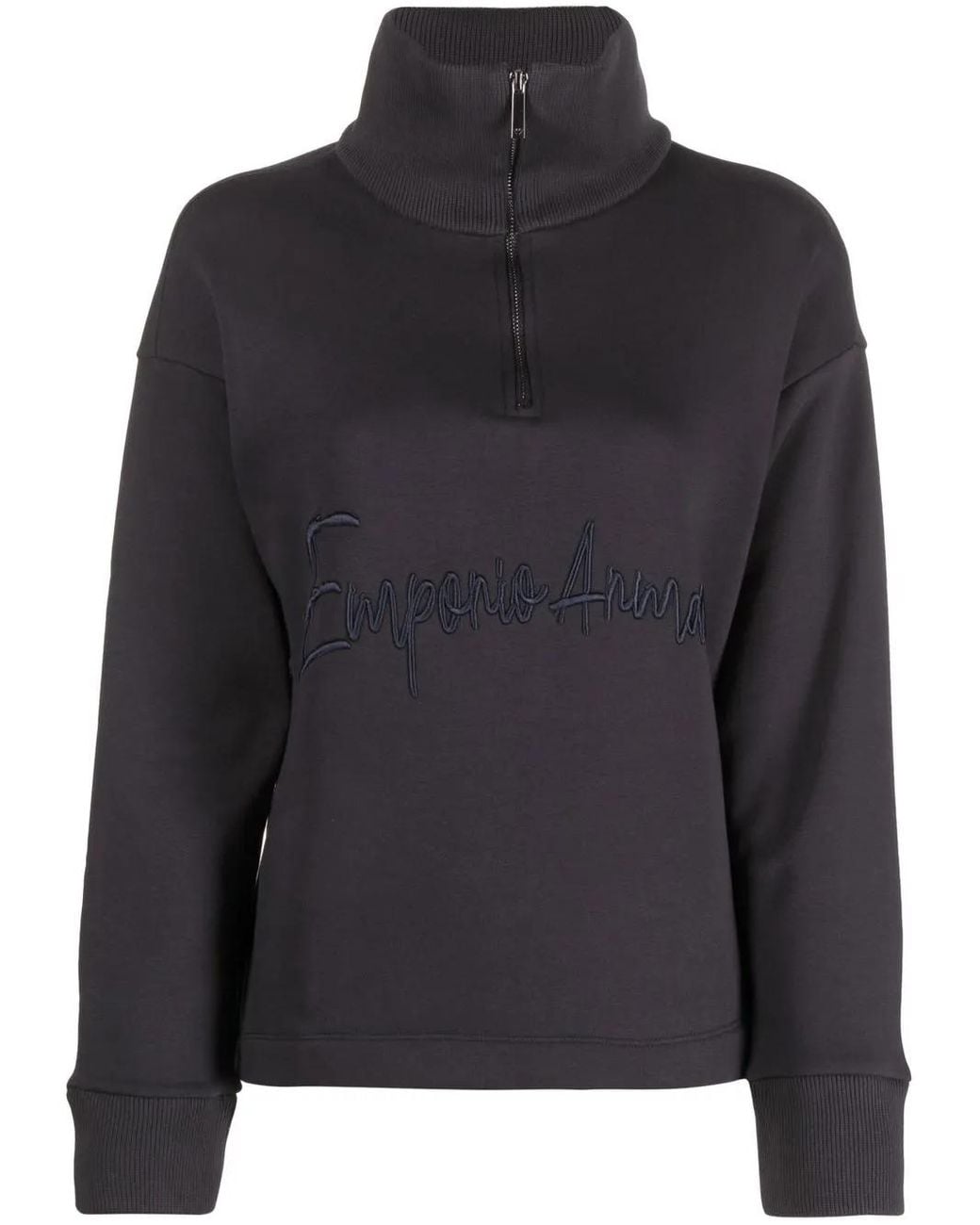 Emporio Armani Black Logo-embroidered Quarter-zip Sweatshirt
