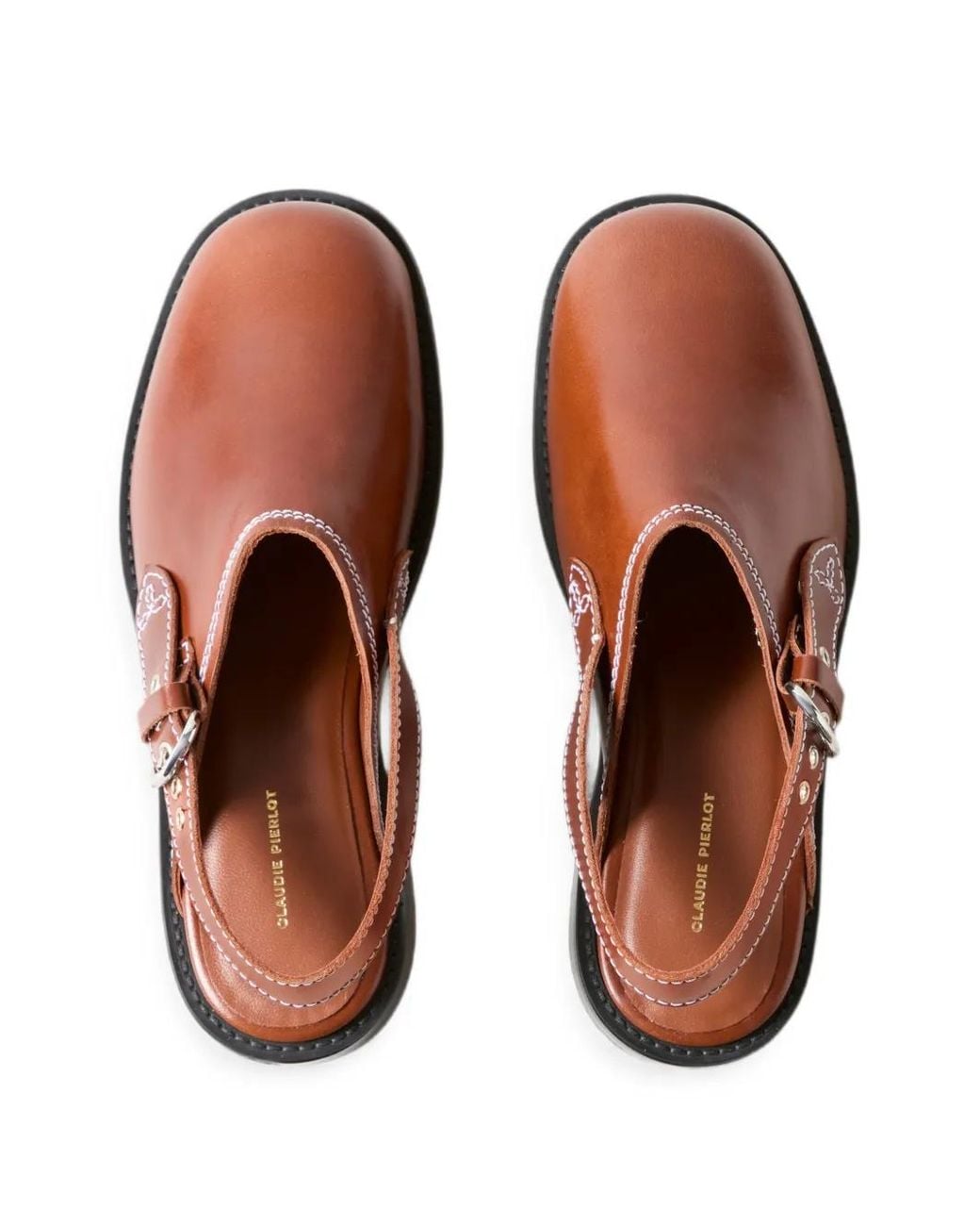 Claudie Pierlot Brown Mules En Cuir Lisse À Surpiqûres
