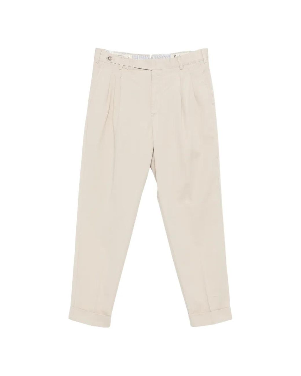 PT Torino White Pleated Turn-Up Trousers for men