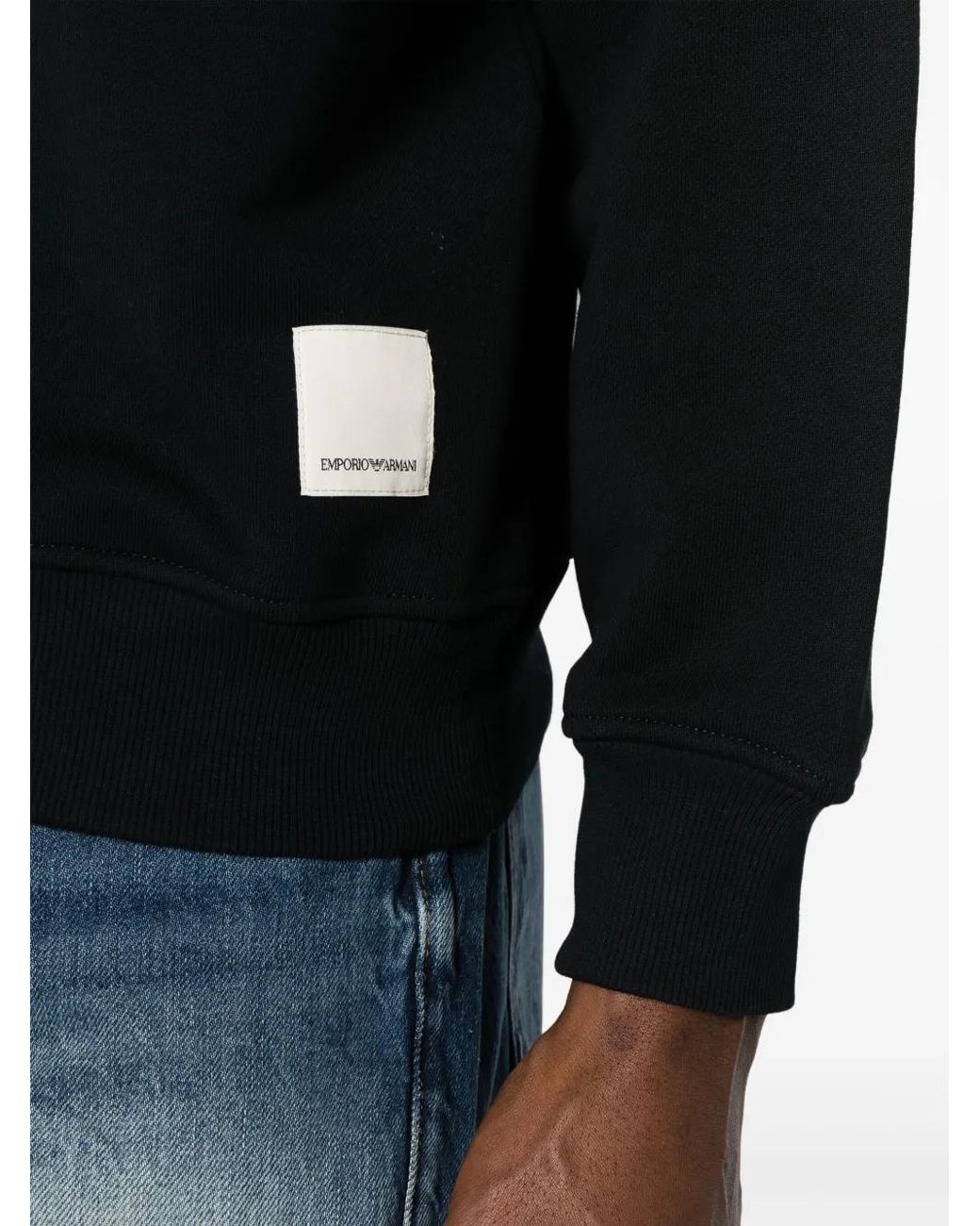 Emporio Armani Blue Logo-Patch Cotton Hoodie for men