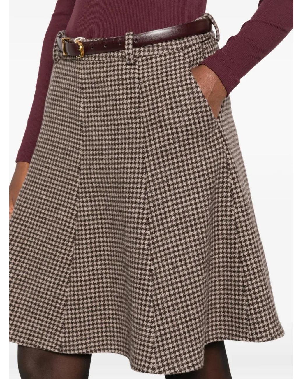 Gant Brown Houndstooth-Pattern Mini Skirt