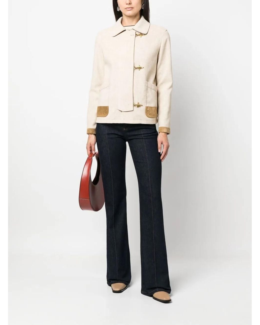 Fay Natural Contrasting-Trim Fitted Jacket