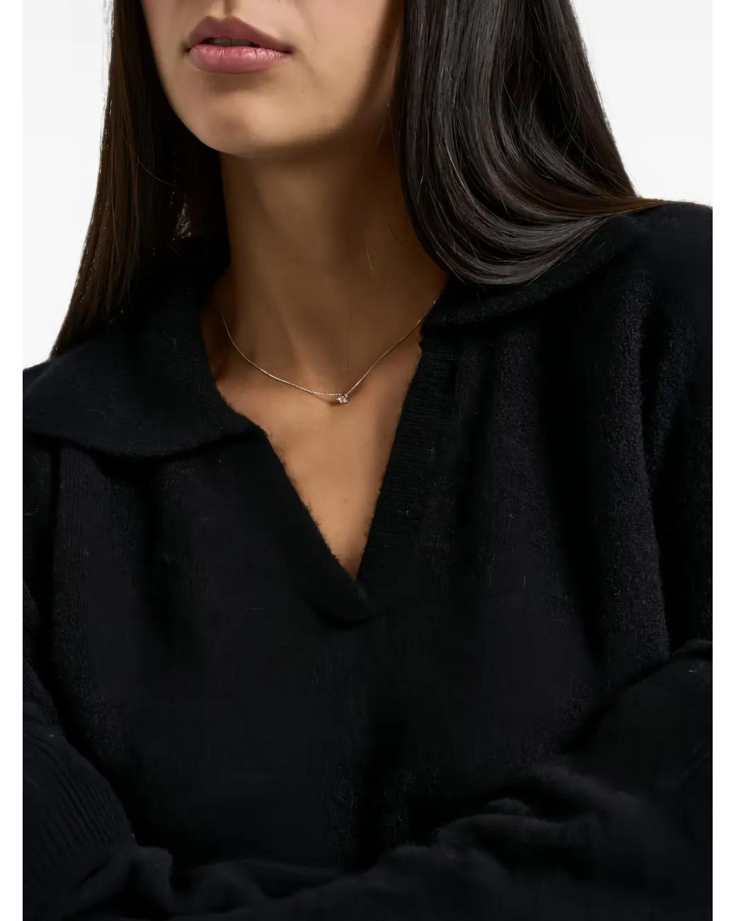 Patrizia Pepe Black Spread-Collar V-Neck Sweater