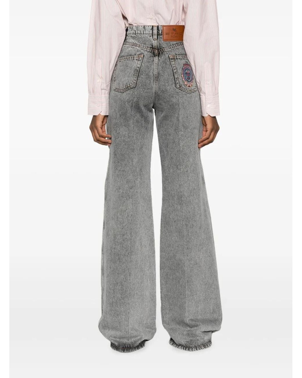 Jean Évasé À Broderies Etro en coloris Gray