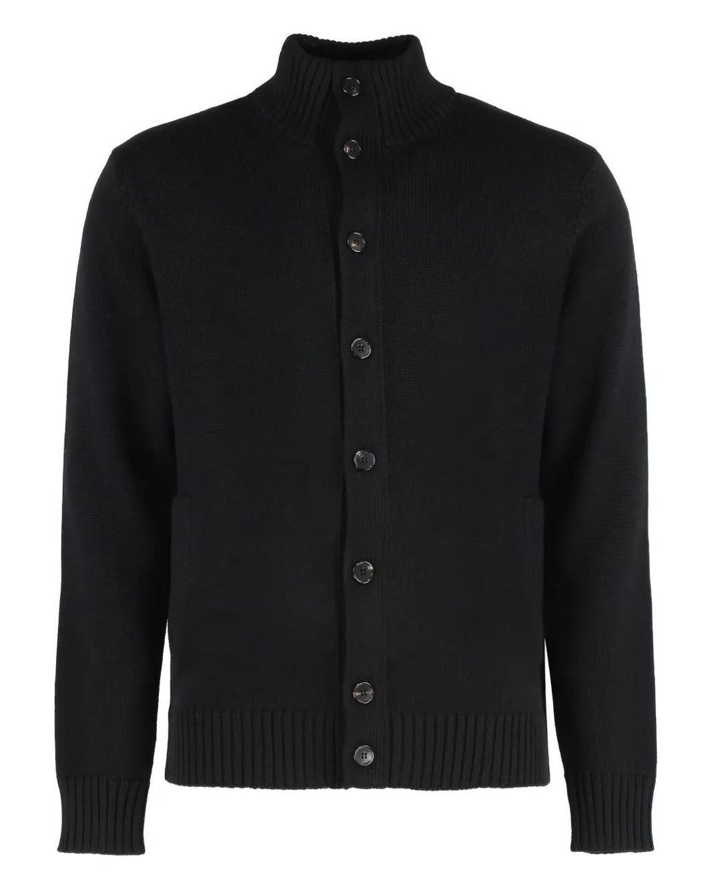 Slowear Black Button High-Neck Cardigan for men