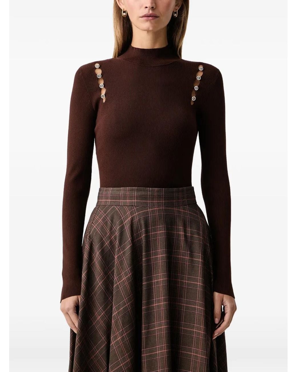 Fracomina Brown Turtleneck Ribbed Sweater