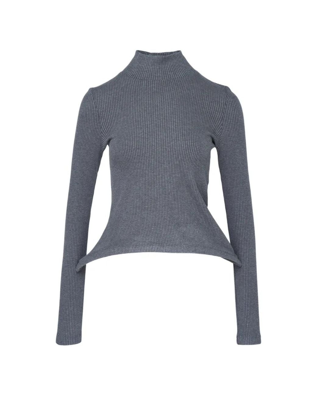 Melitta Baumeister Blue Ribbed Peplum-Hem Sweater