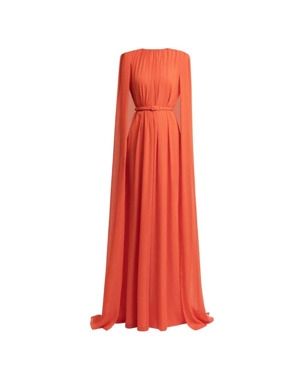 Gemy Maalouf Red Cape-Sleeve Maxi Dress
