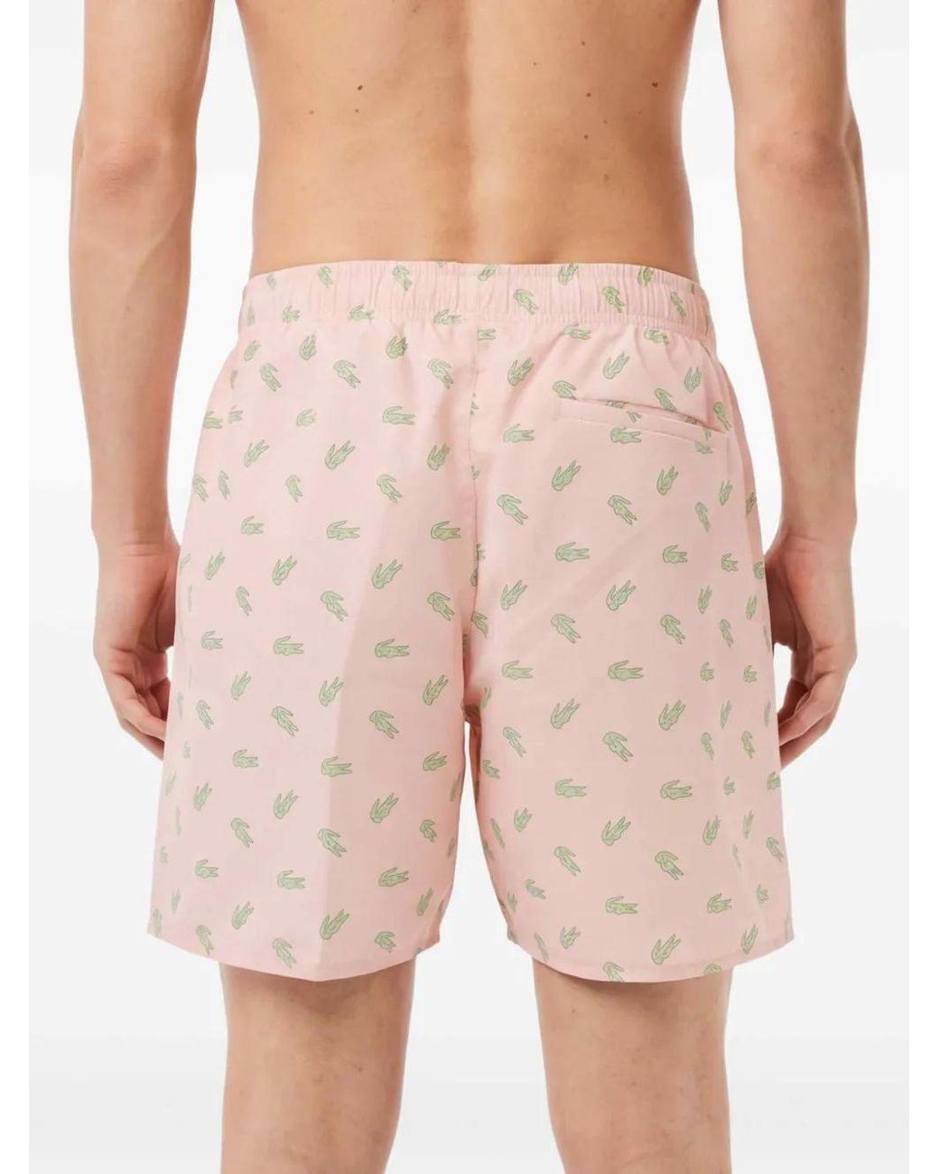 Lacoste Natural Mid Length Crocodile Print Swim Trunks for men