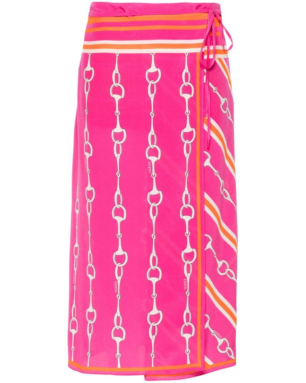 Gucci Horesebit-Print Silk Wrap Skirt in Pink | Lyst