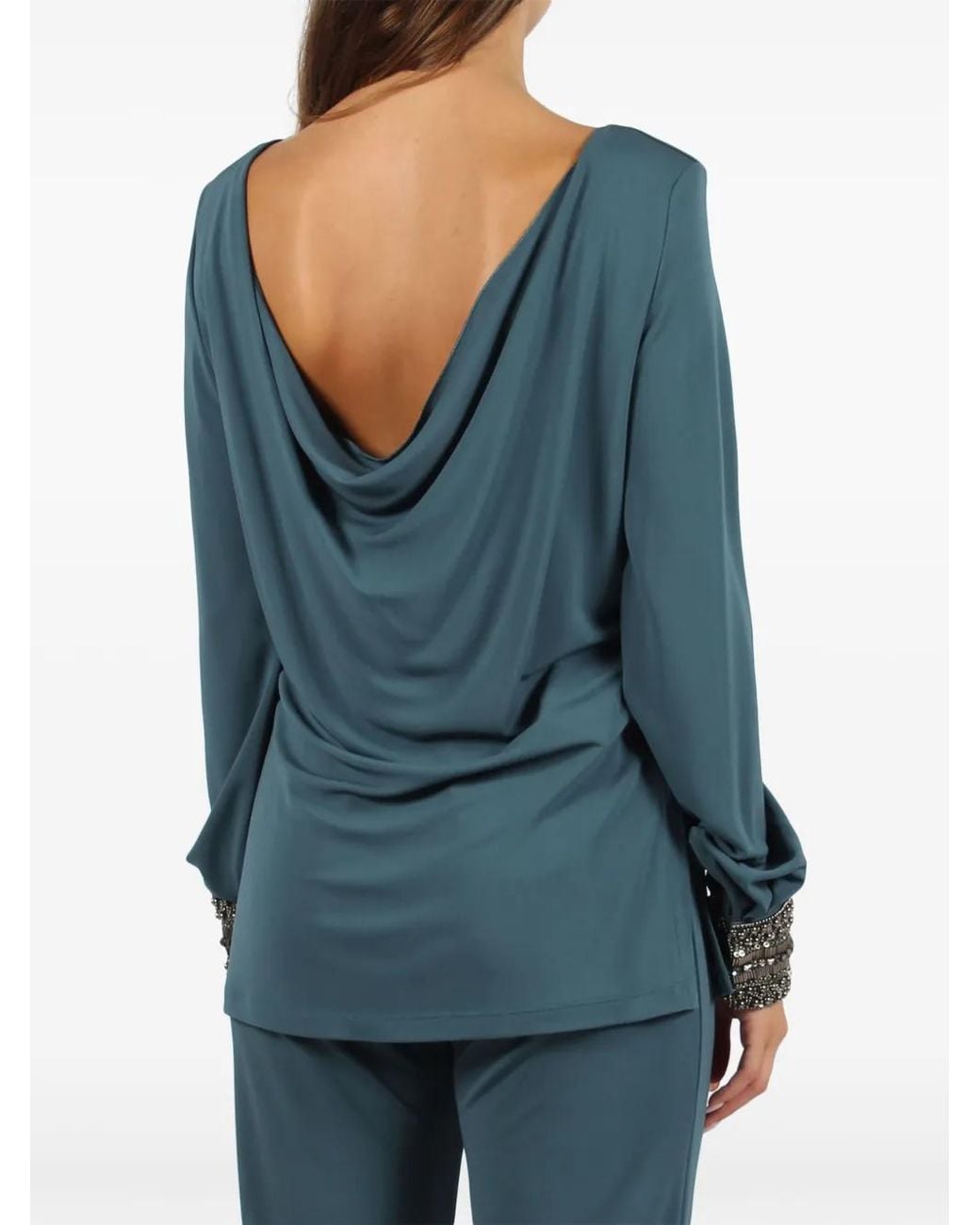 Alberta Ferretti Blue Embroidered-Cuffs Blouse