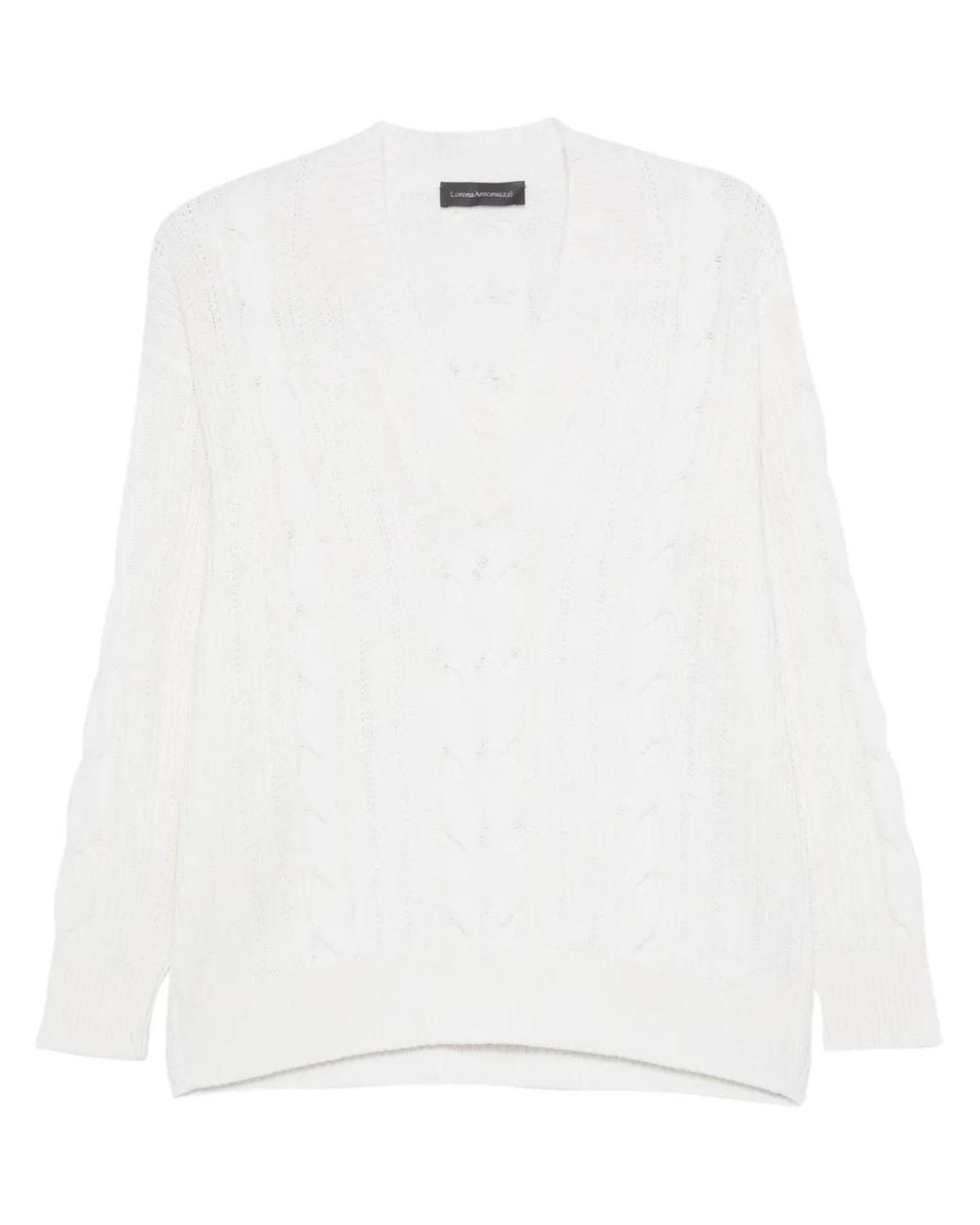 Lorena Antoniazzi White Cable-Knit Virgin Wool Sweater