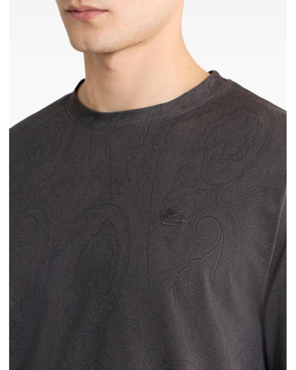 Etro Gray Cotton-Jersey Sweater With Arnica-Motif for men