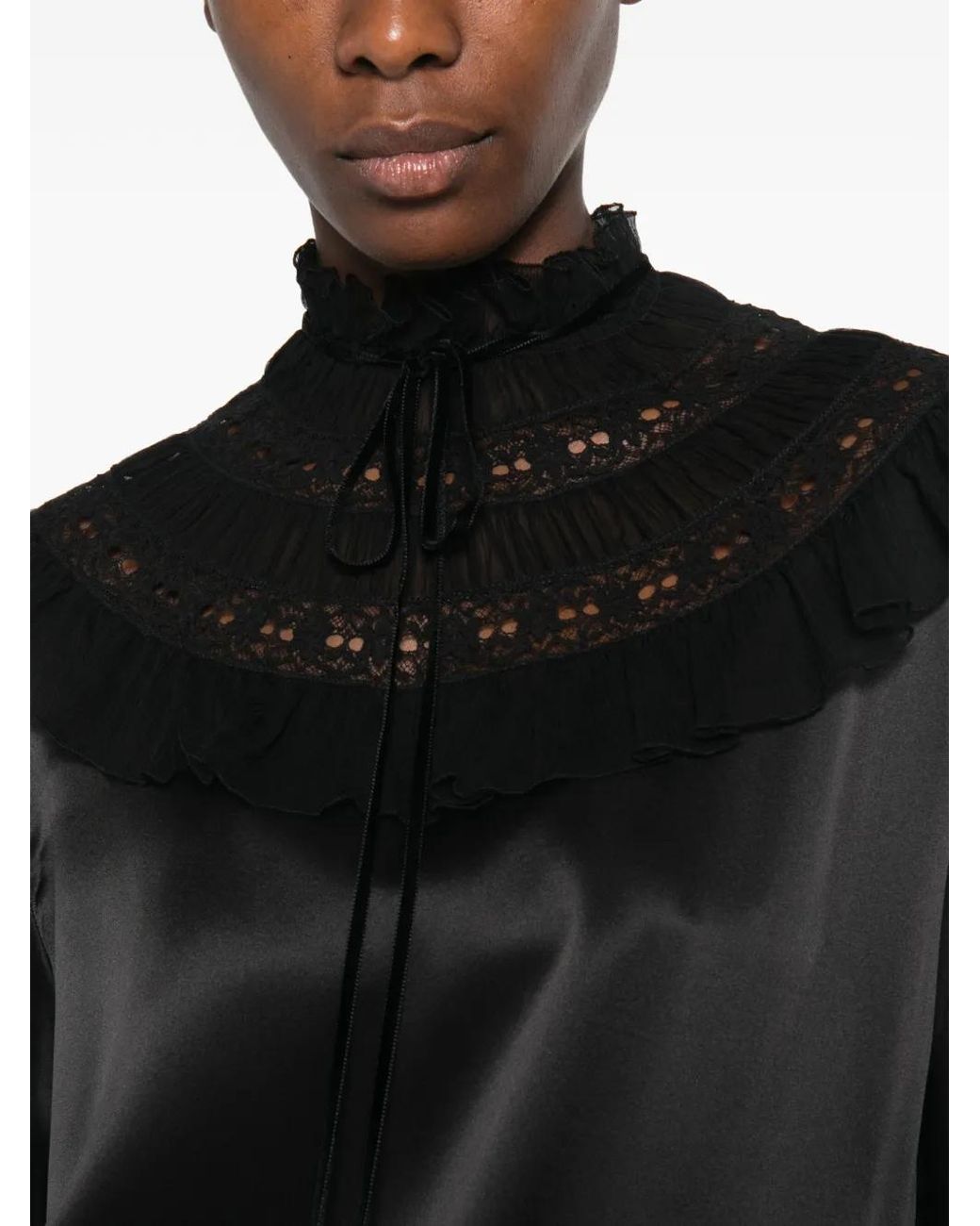 Ann Demeulemeester Black Lace-Trimmed Ruffled Mini Dress