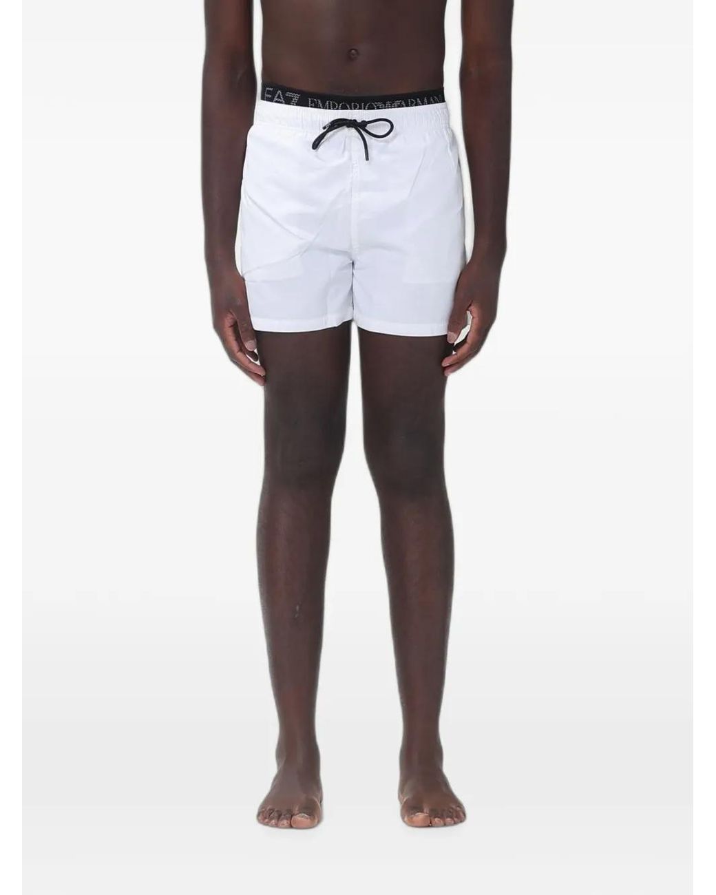 EA7 White Drawstring Swim Shorts for men