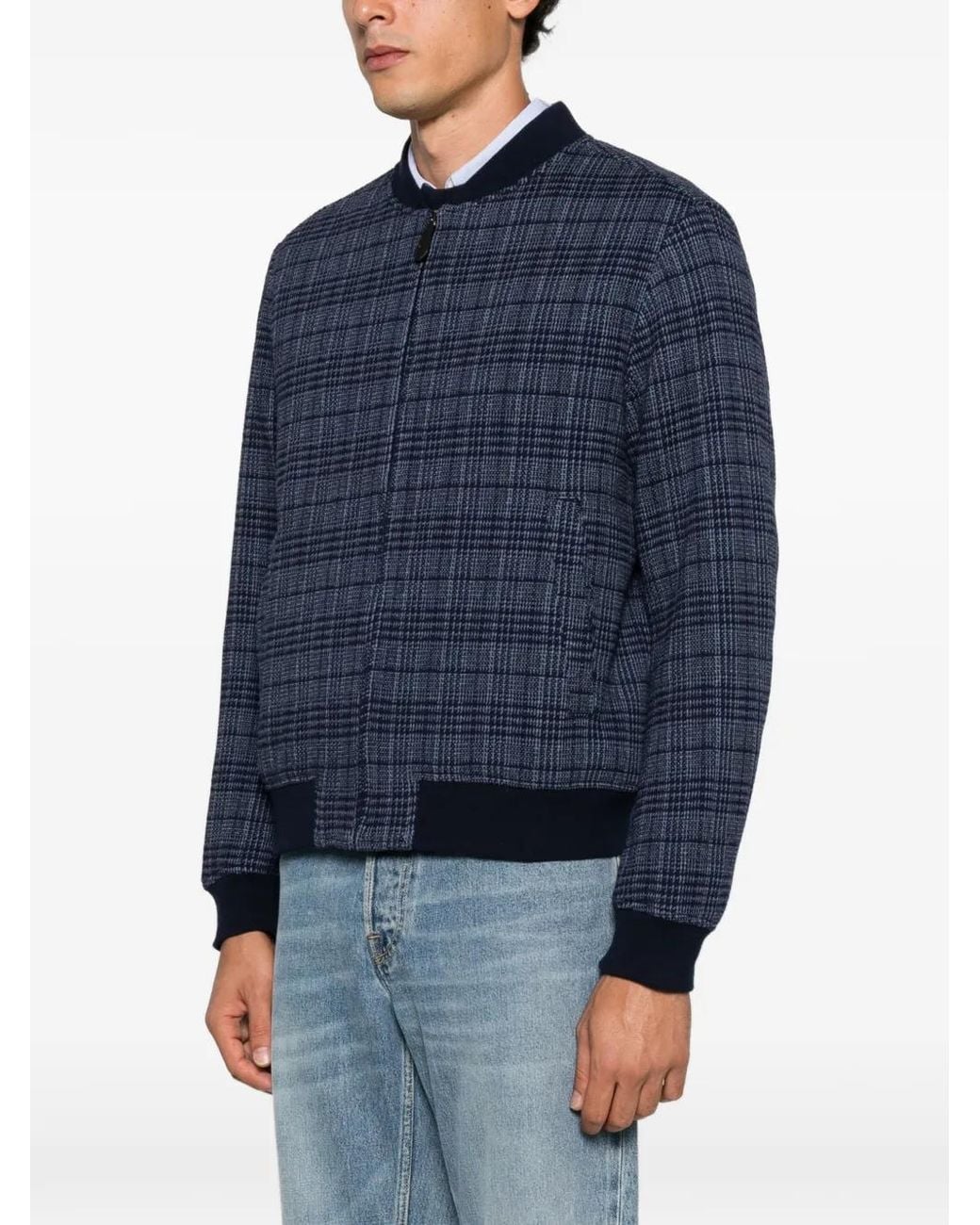 Etro Blue Check-Pattern Bomber Jacket for men