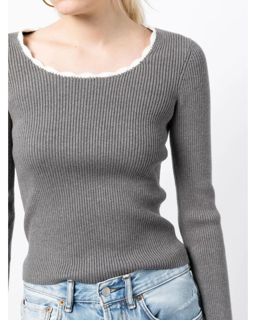 B+ AB Gray Scallop-Collar Ribbed Jumper
