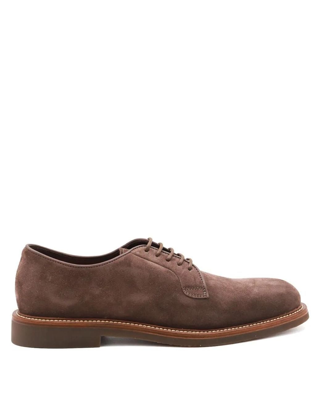Brunello Cucinelli Brown Suede Derby Shoes for men