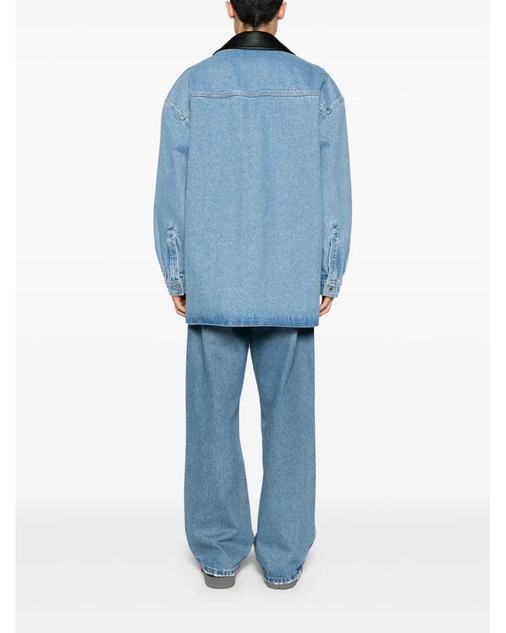 Nanushka Blue Contrasting-Collar Denim Shirt Jacket
