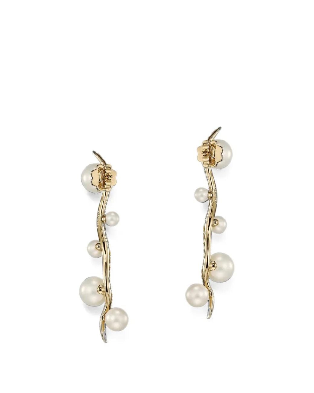 Anabela Chan White Snowflower Blades Of Grass Pearl And Diamond Earrings