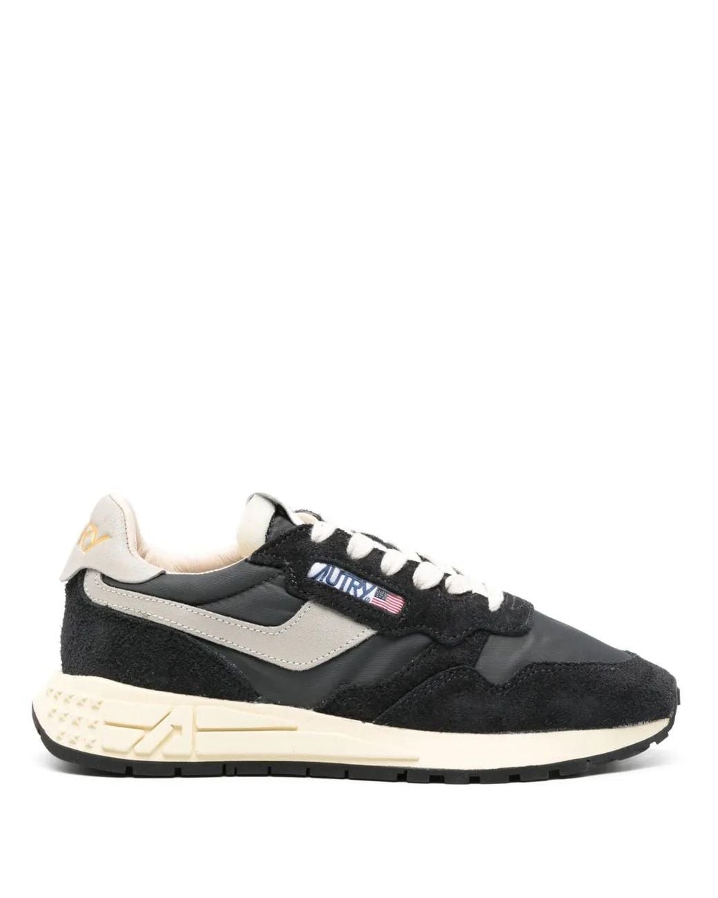 Autry Reelwind Low Sneakers In Black Nylon And Suede