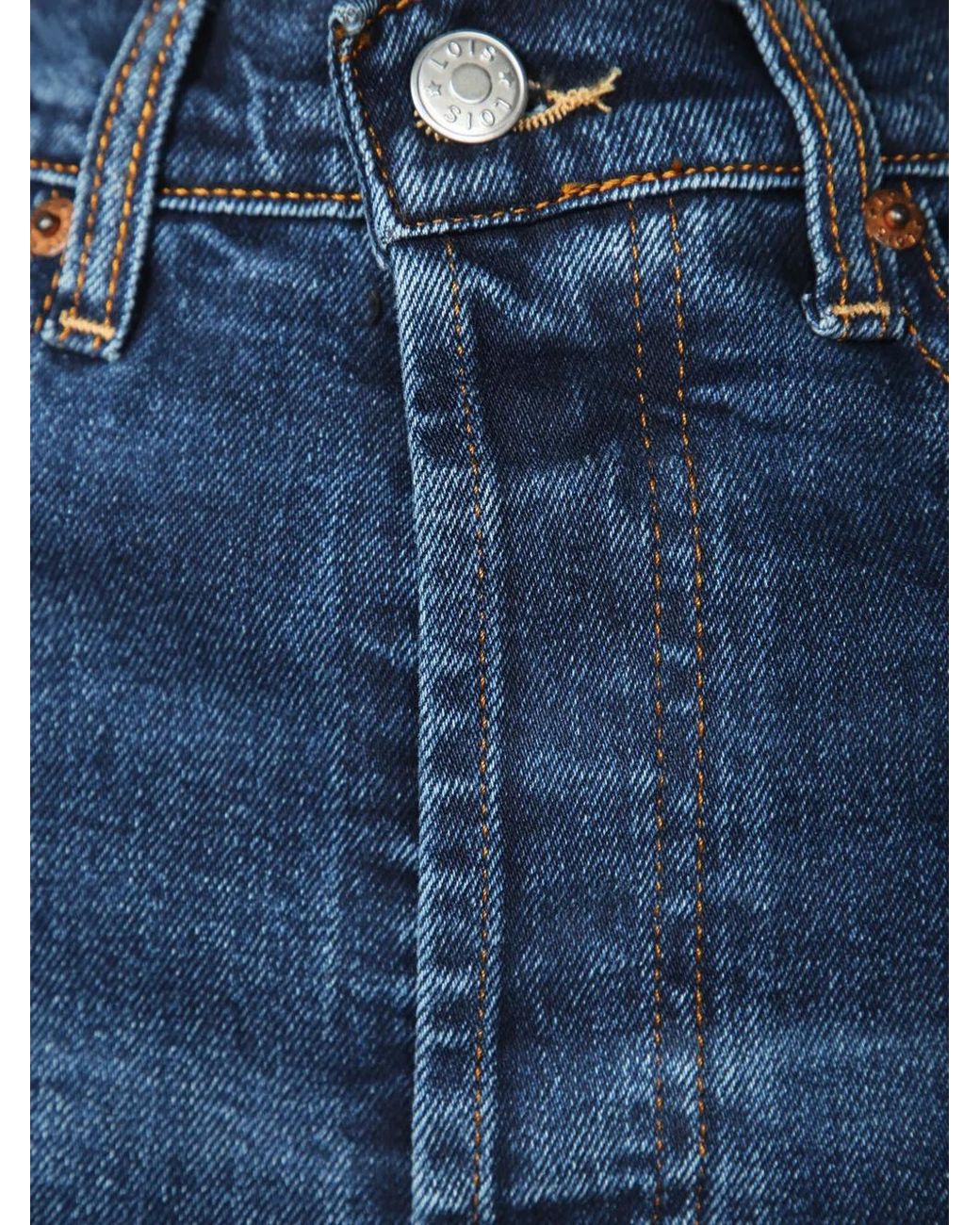 Lois Blue Logo-Patch Wide-Leg Jeans