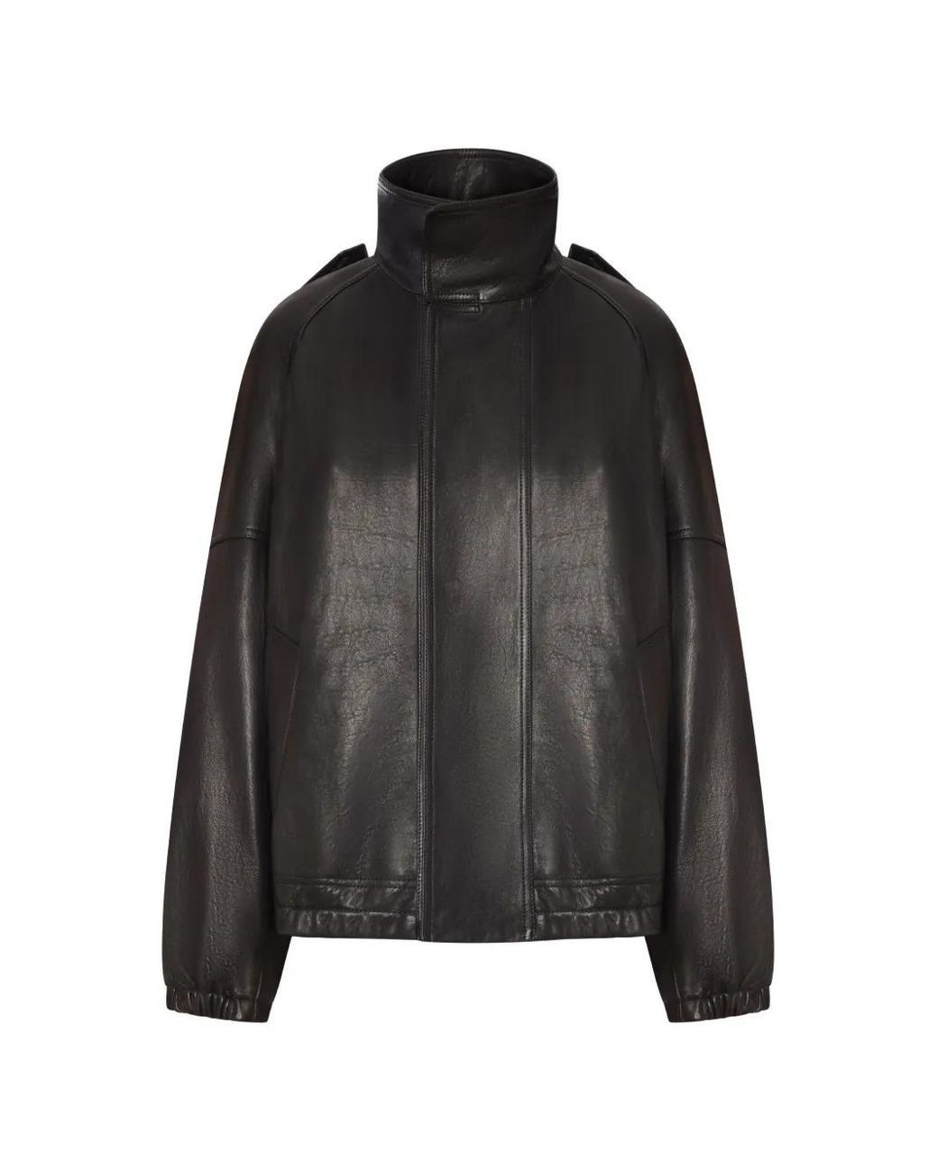 Saint Laurent Black High-Neck Oversized Leather Jacket