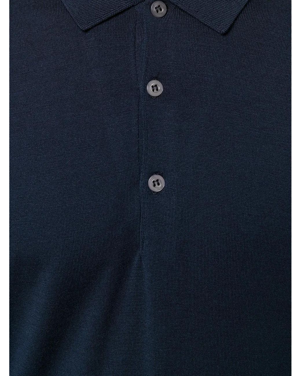 John Smedley Blue Merino Wool Polo Shirt for men