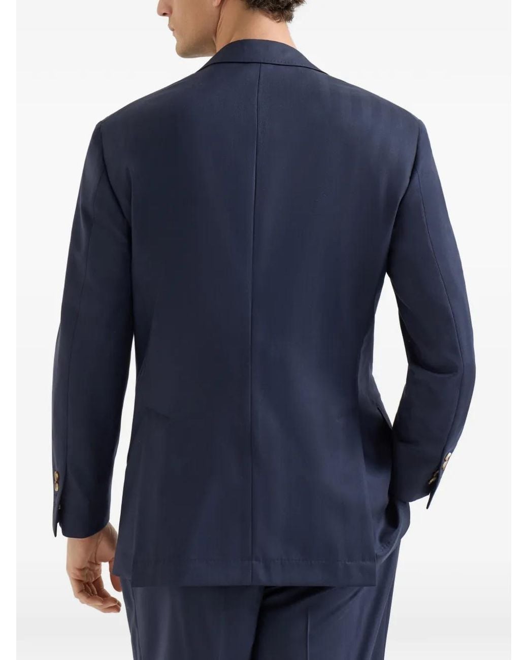 Brunello Cucinelli Blue Virgin-Wool Chevron Tailor Blazer With Peak Lapels for men