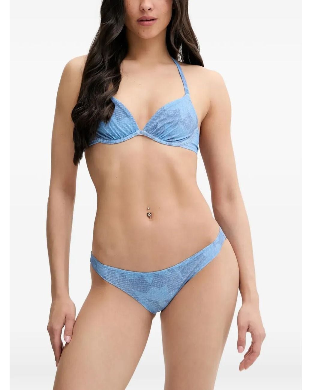 Chantelle Blue Easy Pop Denim-Print Halterneck Bikini Top